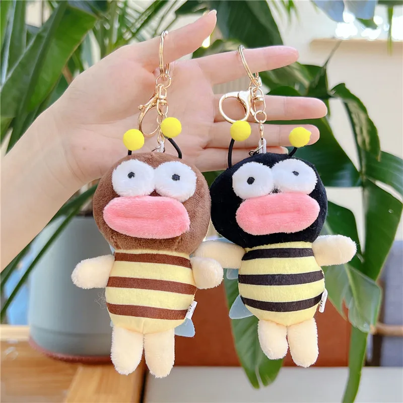 Kawaii Bee Plush keychains toys Stuffed Cartoon Animal Honeybee Cute Mini Doll Soft Decor Bee Happy plush keychain Children Gift