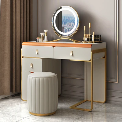 Modern light luxury white wood simple dresser mirror makeup chair bedroom furniture series