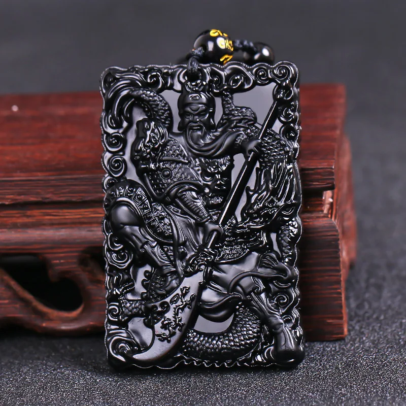 Tarnish Free Waterproof Wolf Head Ruyi Elephant Buddha Beads Stone Black Gossip Pendant Obsidian Necklace Dragon Jewelry For Men