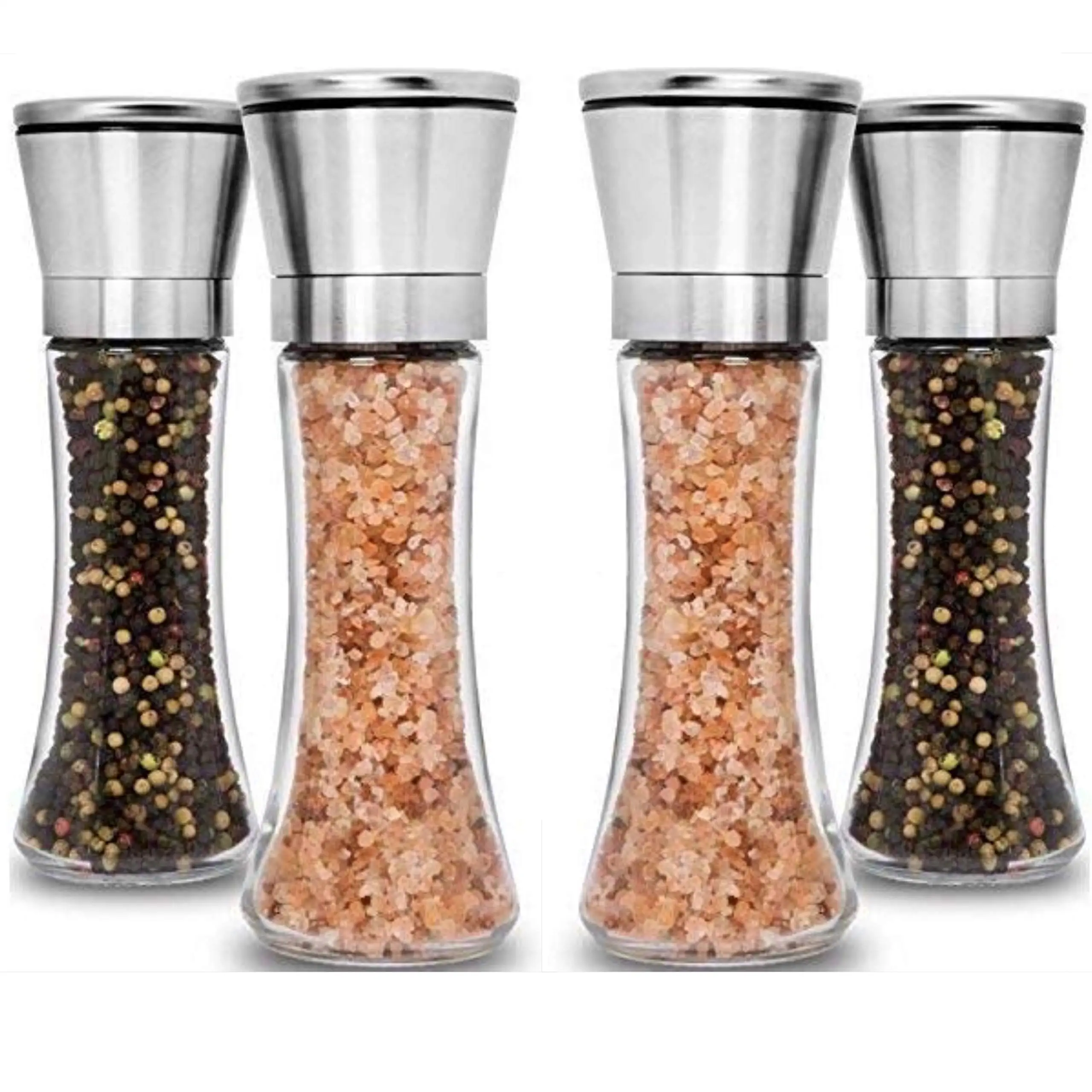 Food Grade Transparent Spice Containers with Lids Seasoning Powder Herbs Bottle Salt and Pepper Grinder Set
