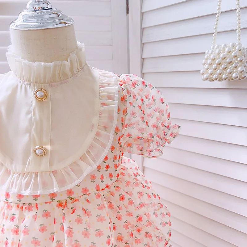 2-7 Years 2023 Children Lolita Dress Gauze Layered Girls Pettiskirt Toddler Summer Clothes Skirt Pink Vintage Wholesale Clothing