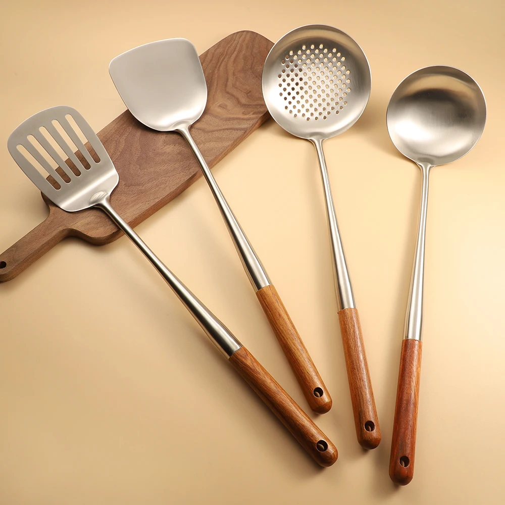 New Arrivals Home And Kitchen Accessories Kitchenware Wood Handle Skimmer Spoon Cooking Utensils Sets