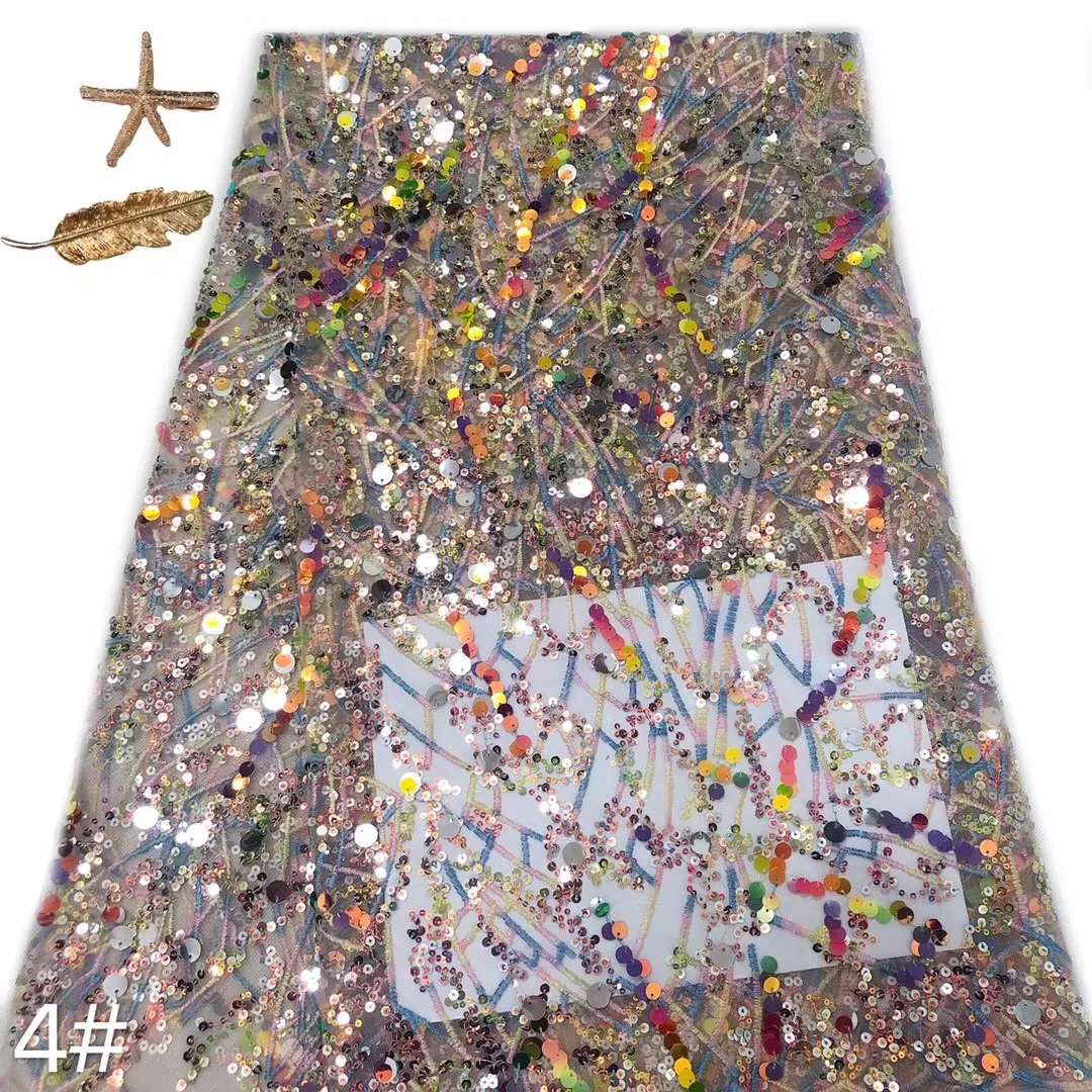 
High quality sequin embroidery french tulle lace beaded fabric for dress 