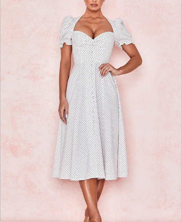 Wholesale Women Clothing Dress Casual Polka Dot Short Sleeve Maxi Dress Women Sexy Lady Elegant Clothes Women Dress Summer
