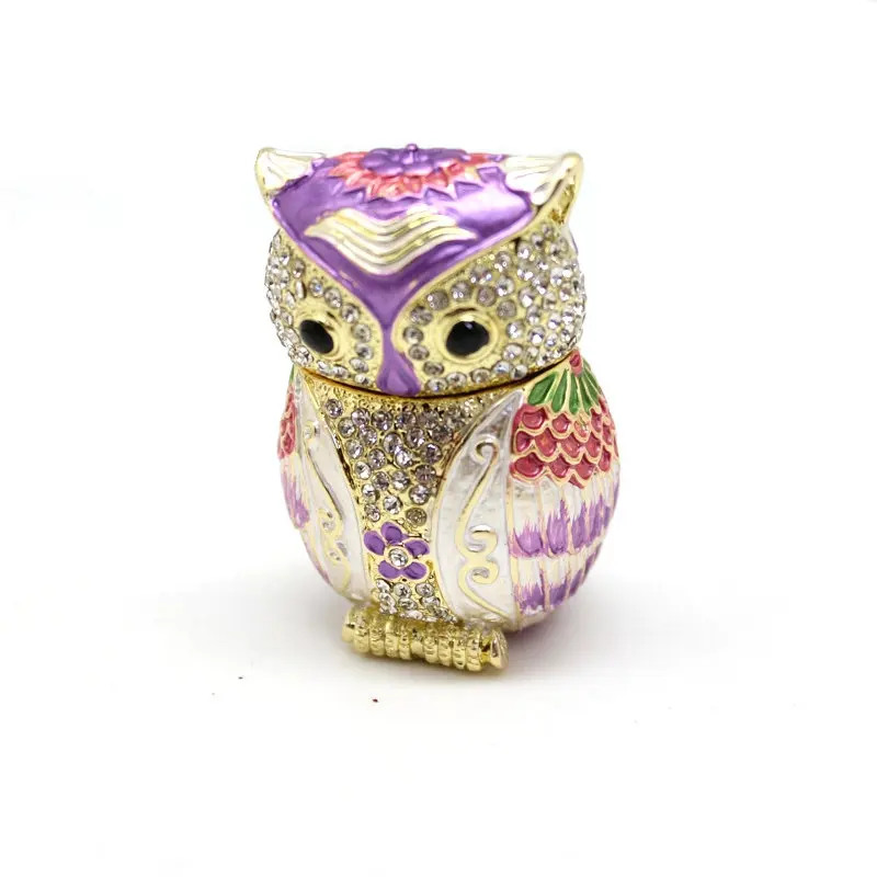 SHINNYGIFTS Metal Enamel Owl Trinket Box Christmas Gifts Owl Home Keepsake Box