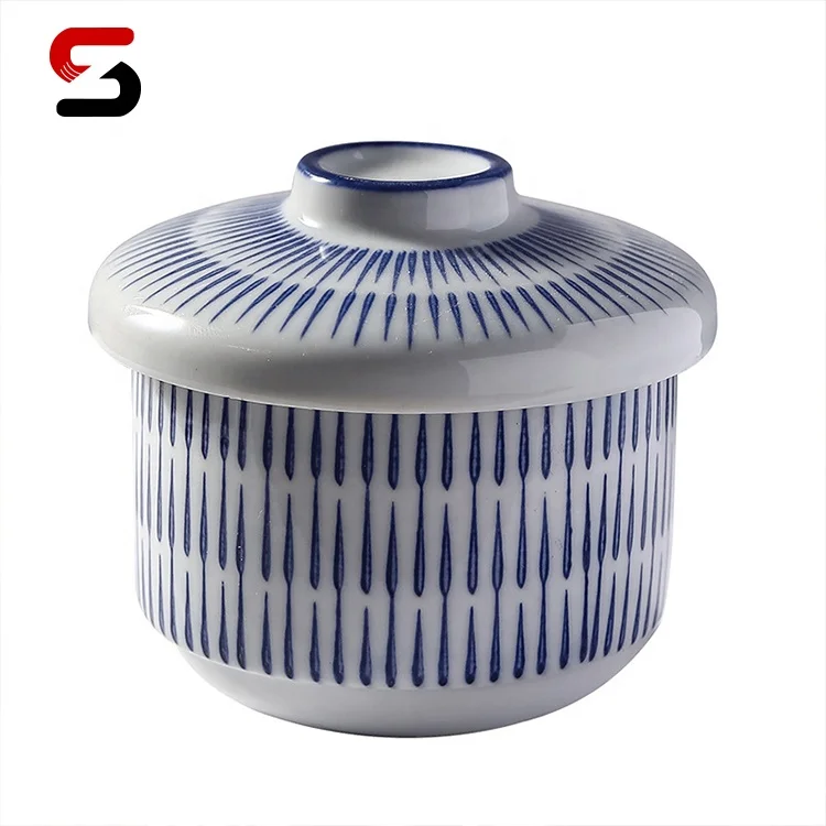 Japanese Miso Soup Bowls With Lid And Spoon Ceramic Rice Bowl Noodle Bowl Set For Home Kitchen Set Of 4 Egg Custard Steaming Cup
