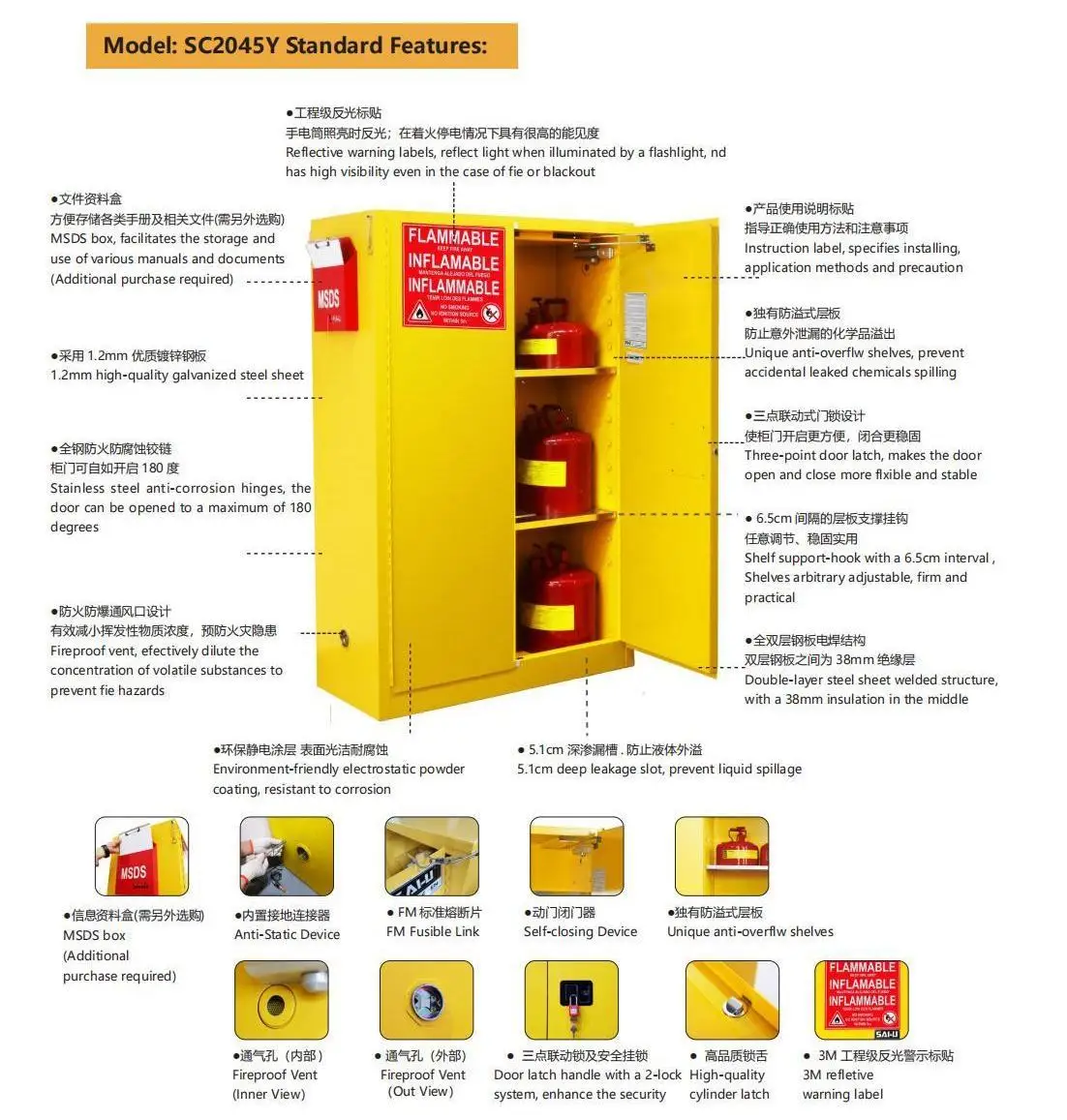 SAI-U 115 Gal Flammable Cabinet Laboratoryl Oil Drum safety storage Laboratory Anti Explosion Safety protection cabinet