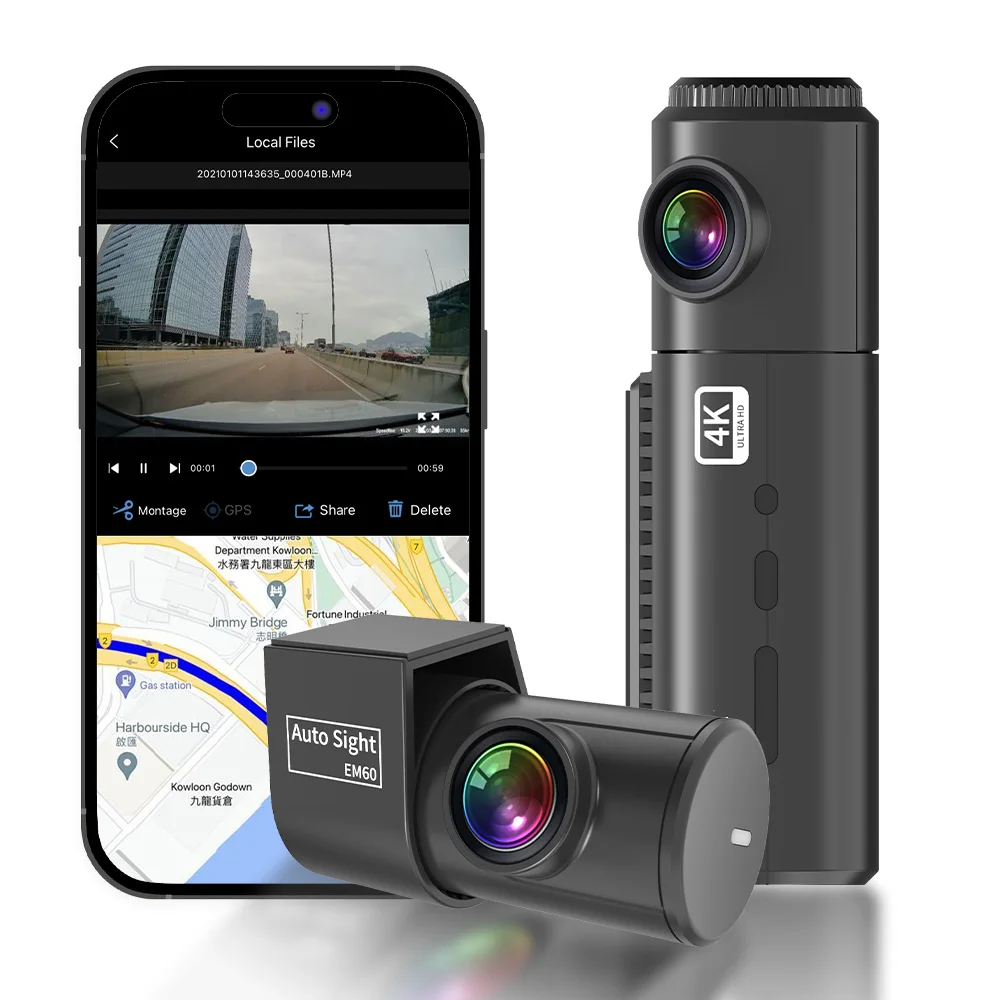 Auto Sight Cam 4K WiFi Dash Cam with Night Vision Dual Lens Angle 2160p Starvis 2 Blackbox for Car Recording Black