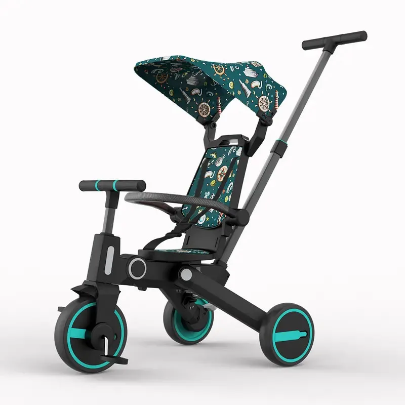 7 In 1 kids tricycle bike W/Removable Push Handle -Adjustable Canopy Rotatable Seat Foldable Two-way Trolley Tricycle For