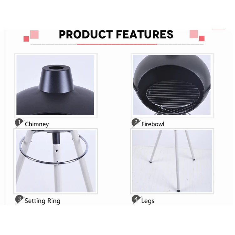 Professional Manufacture Outdoor Patio Wood Burning Heater Firepit Stainless Steel Garden Fire Pit With Chimney