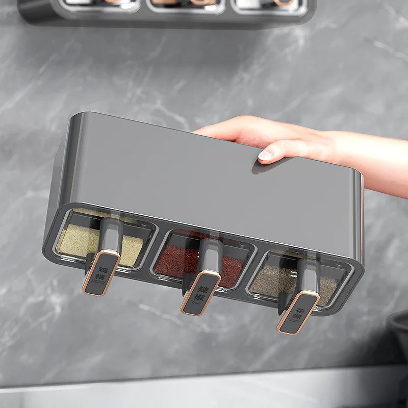 Seasoning Box Wall-mounted Household Kitchen Salt Monosodium Glutamate Seasoning Tank Spice Storage Box Combination Set