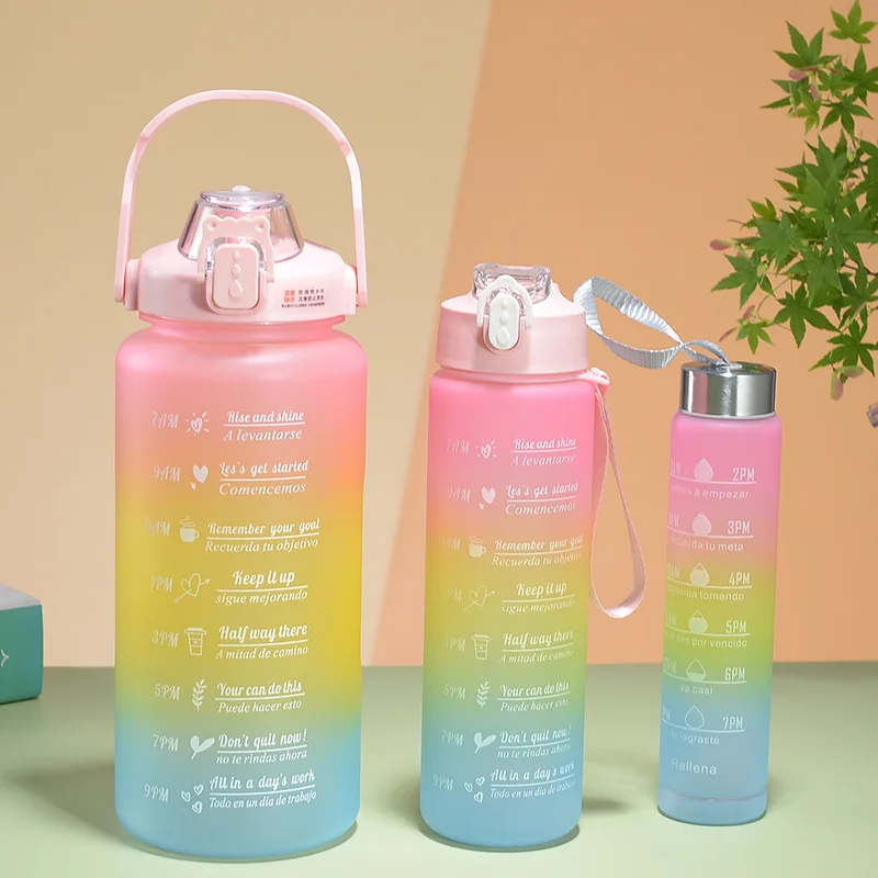 BPA free plastic sports water bottle set promotional fitness half gallon jug square 3 in 1 tritan water bottle set