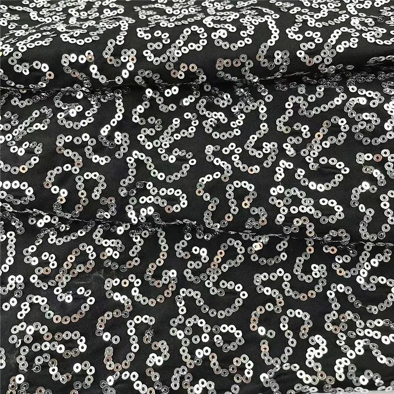 2022 New Polyester 4 ways Stretch Knit Sequins  Blue Embroidery Fabric For Dancewear Dress Costume Cloth Decoration,Width:130cm