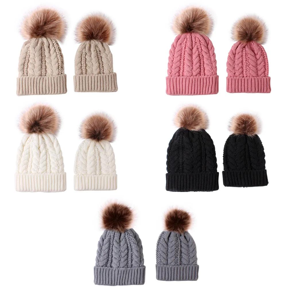 Factory Price News Twist Parent-child Lady Hat Mom Baby Keep Warm Knitted Hat