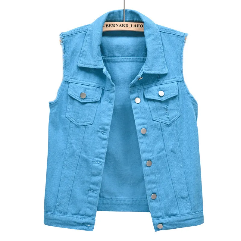 9 colors plain clothing wholesale  2023 denim vest for women Women S-7XL coat Factory customized button outfit jeans jacket