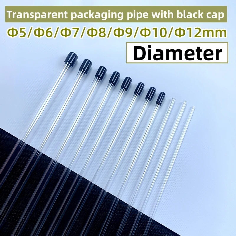 8mm Outer Diameter Pc Tube with black Lid Packaging Tube Transparent Plastic Screen Printing Tube Packing  Gift & Craft 0.5mm