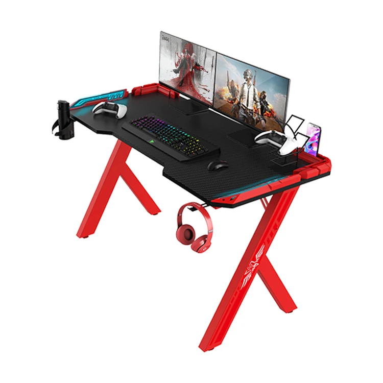 100cm R-Shape LED RGB PC Gaming Desk Extendable Metal Gamer Table with MDF Surface for Office Esports Direct from Manufacturer