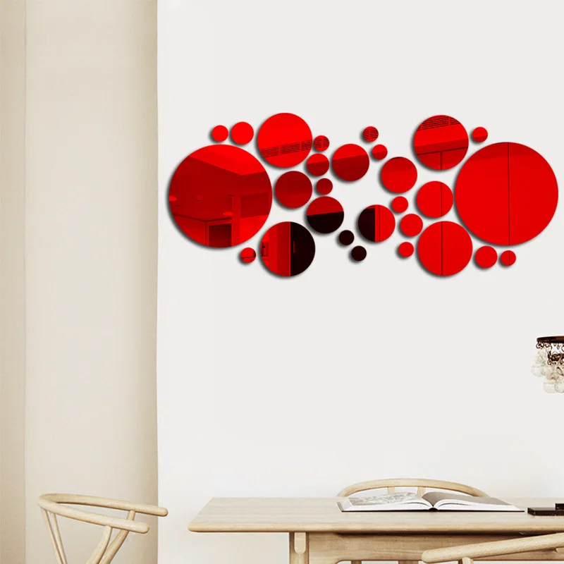 32Pcs/Set Creative Acrylic Wall Mirror Stickers Bedroom Living Room TV Background Wall Decoration Fashion Round Mirror Sticker