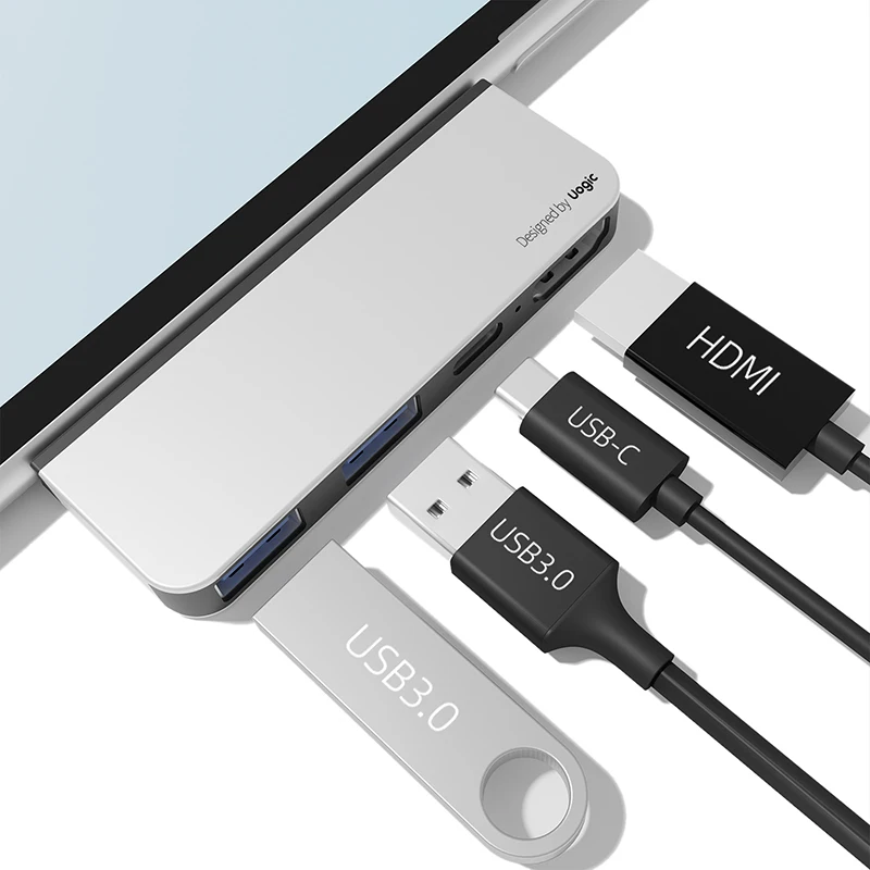 New Arrive 4 in 2 USB-C Hub with 4K HD-MI-Compatible 2 Ports USB 3.0 Type C Docking Station for Surface Pro 8