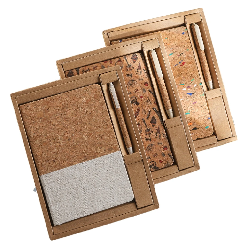 iStapromo Gifts Eco-friendly Deluxe Cloth linen Cork Hardcover Note book Journal with Sleeve Notebook Gift Set With Box