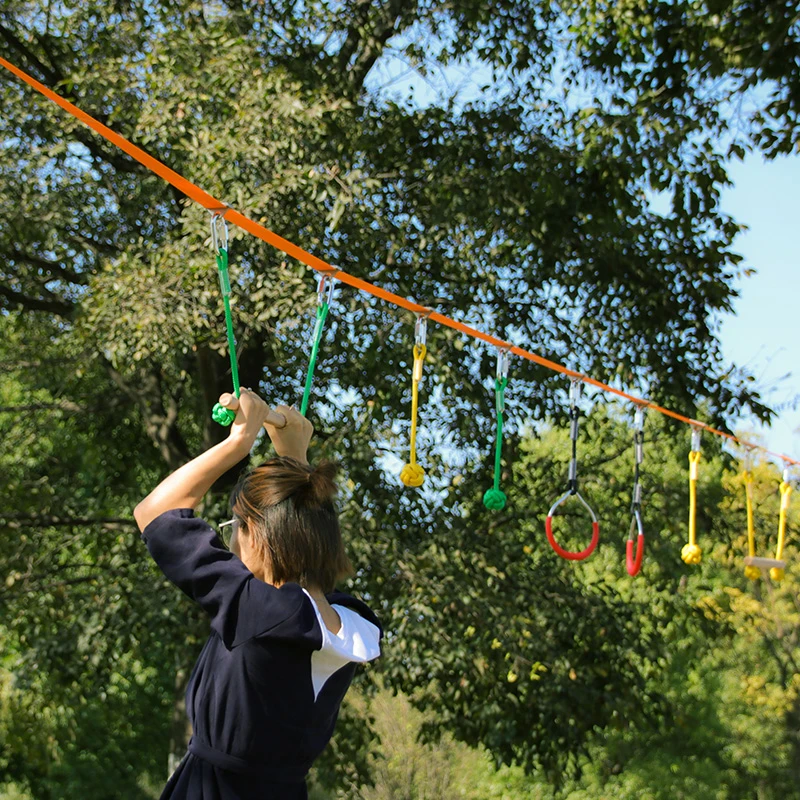 Outdoor Gym Rings Wood Monkey Bars Hanging Climbing ladder Obstacle Course Set ninja slackline