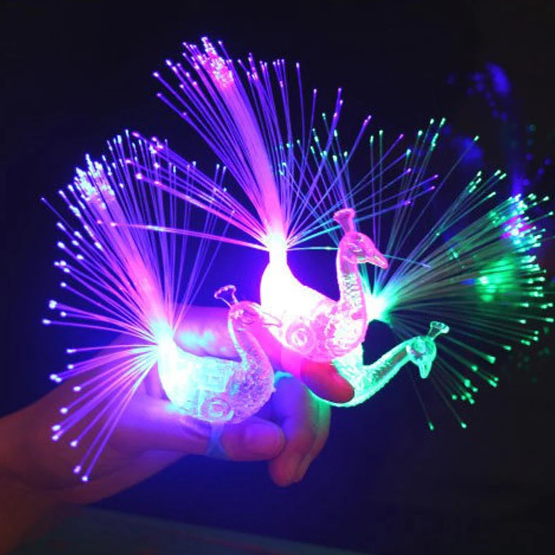 1pc Colorful Luminous Toys for Kids Girls Peacock Finger LED Light up Rings Party Gadgets Intelligent Toy for Children
