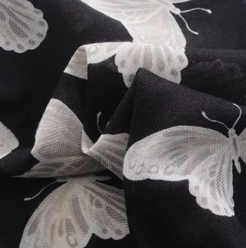 Custom Logo wholesale women long fashion white butterfly scarves polyester printed scarf with tassels