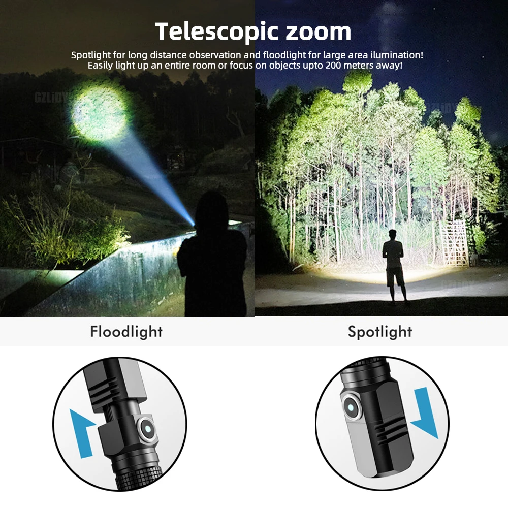 Waterproof XHP50 LED Flashlight Mini USB Torch Rechargeable Zoom Fishing Lantern Powerful Tactical Flash Light Camping Lamp