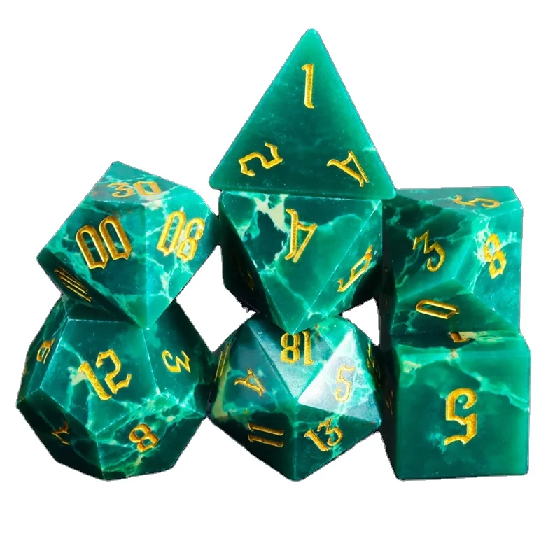 New style Natural Gemstone Dice Custom Engraved DND gem Dice Stone Handmade Polyhedral Dice Set for MTG Table Games Malachite