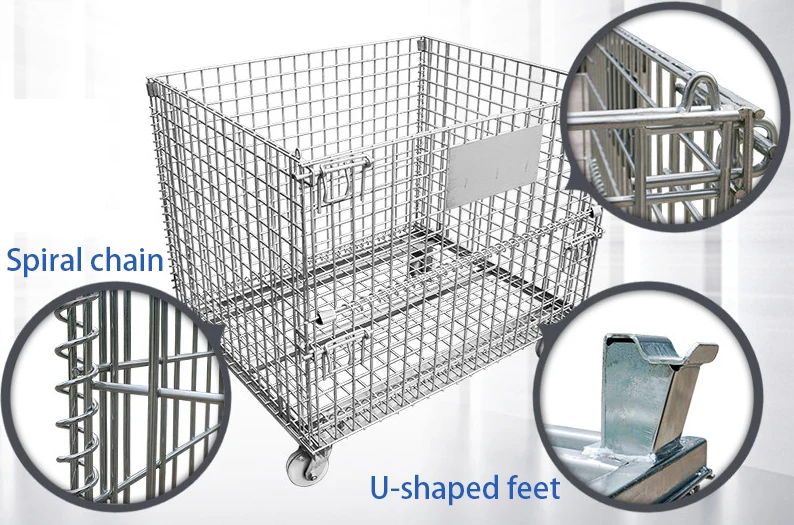 Folding Roll Metal Galvanized Storage Cage For Cold Storage Steel Wire Basket Tool Mobile Iron Pallet cage