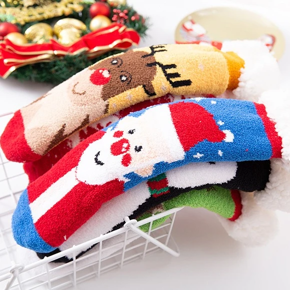 Super Soft winter Warm Fluffy Fuzzy Fleece-Lined Sherpa Slipper Socks Christmas Socks for Women