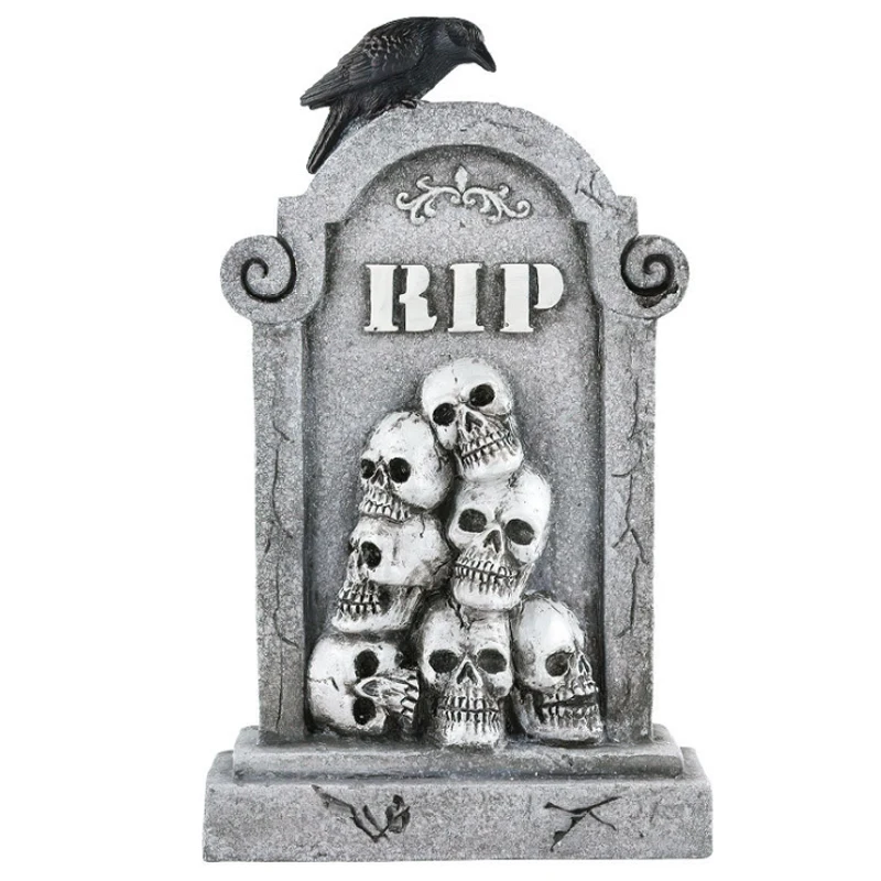Miniature  Resin Statue halloween tombstone decorations resin halloween tombstone Gravestone With Skeleton and Cobwebs