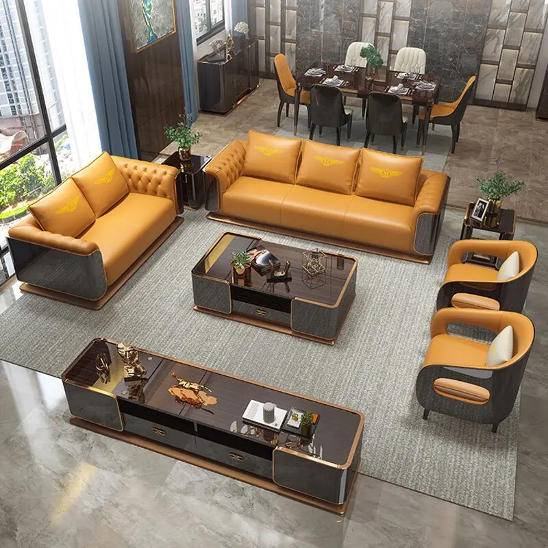 Luxury Leather Sofa Italian Villa Large Family Living Room Sofa