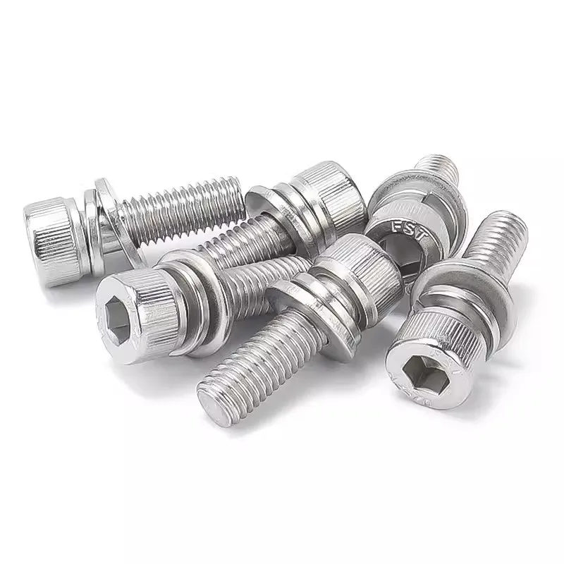 Free Sample Stainless Steel M2 M2.5 M3 M4 M5 M6 Cap Head Sems Assembly Screw Bolt With Flat Washer and Spring
