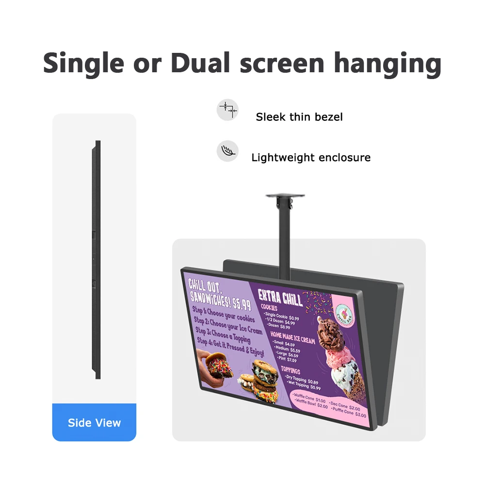 32 43 55 65 inch Indoor Hanging digital signage Window ceiling wall mounted LCD menu board display Advertising machine devise