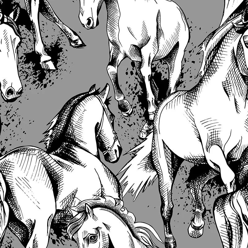 wholesale woven Lovely horse pattern digital printed fabrics (13 patterns) for garment, bags, ect