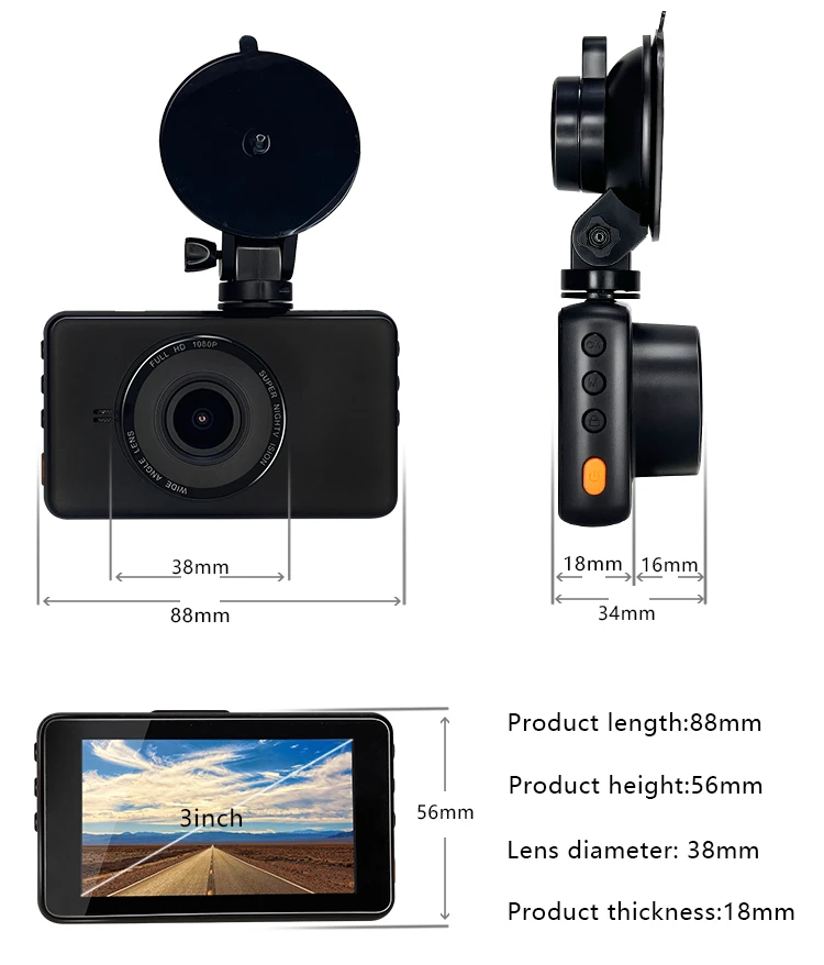Factory production hot sales DVR Video Recorder 3 inch IPS screen 1080p dash cam car black box dash cam