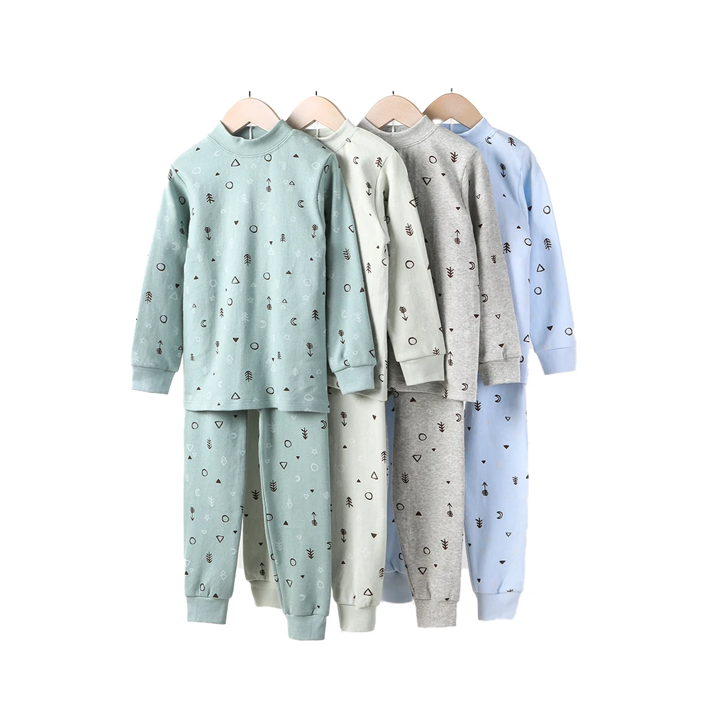 Factory Customized Supply Soft Colorful Fishbone Printed Pajamas Set For Boys Or Girls 4-12 Years