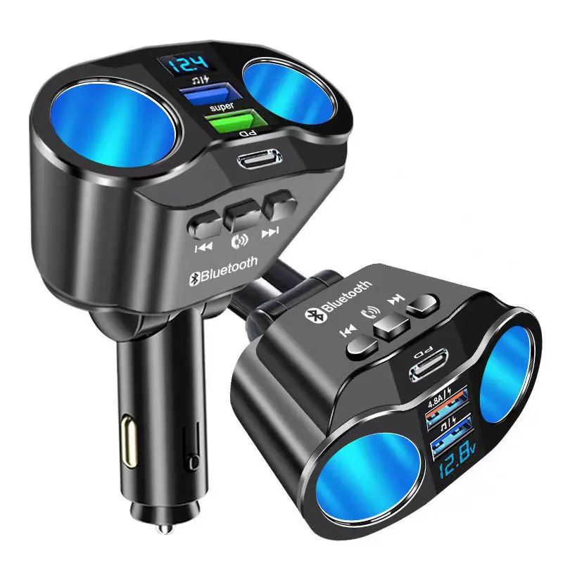 Double End Cigarette Lighter With 3 Jacks And Bluetooth Car Charger To Play Songs Bluetooth Speaker
