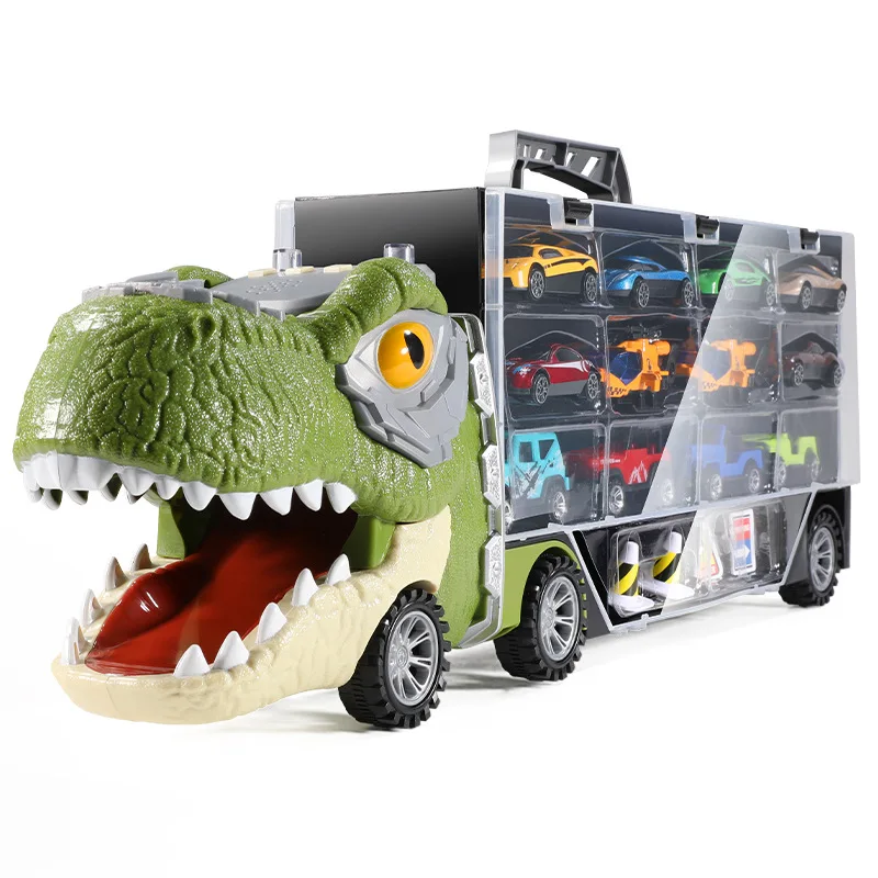 Pull Back Dinosaur Car Vehicles Toy Dinosaur Transport Carrier Truck with Music and Light Funny Truck for Kids