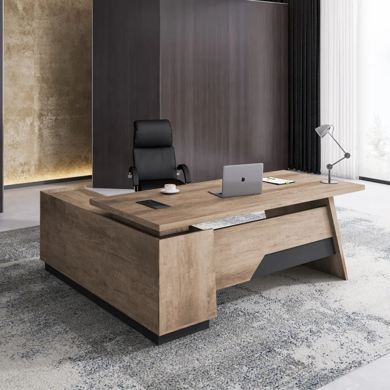 loft industrial trend modern L shape design oak office executive table