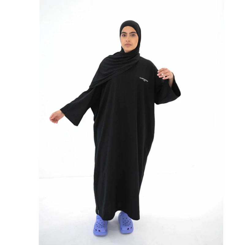 breathable summer long sleeve closed black muslim women dress t shirt abaya dubai