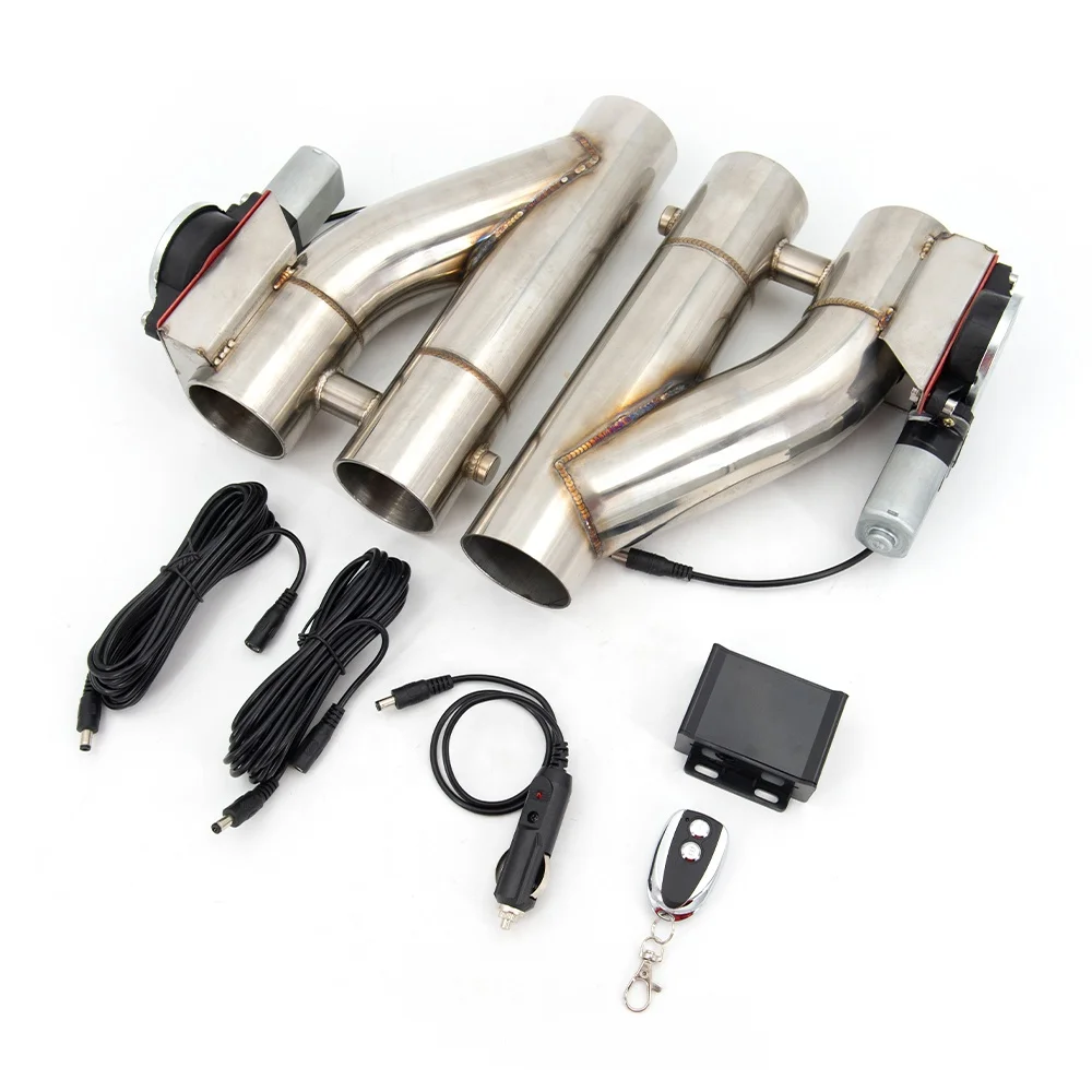 2Pcs Stainless Steel Double Valve Exhaust Cutout Pipe Muffler Bypass Exhaust Trim Down Tube Wireless Remote Controller