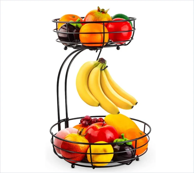 Double Layer Dried Fruit Gift Basket Christmas Stacked Fruit Basket With Banana Hook