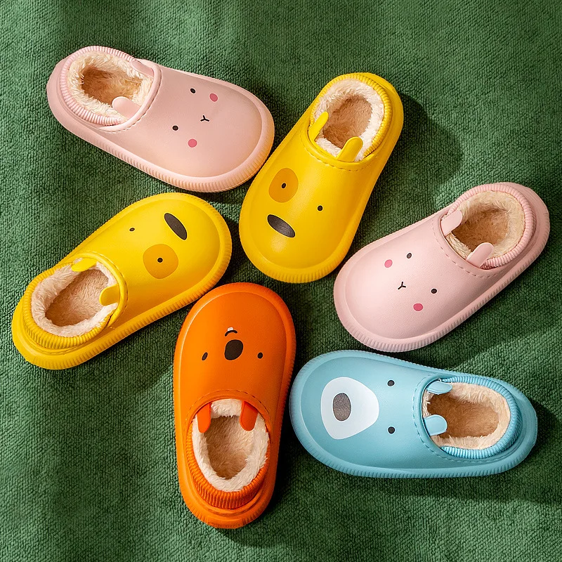 Cute Kids Cotton Shoes Winter Fur Slipper Soft Warm House Indoor Slides Fur Slippers Furry Non-slip Casual Shoes for Girls Boys