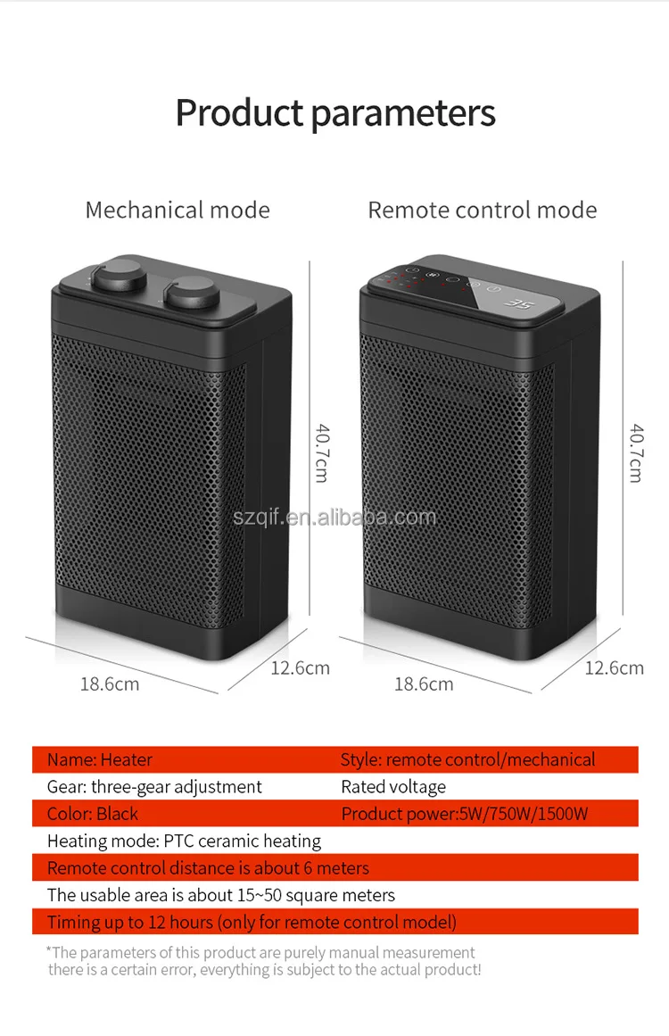 Portable 1500W 3 Gears Heater Rechargeable Space Heater Fan PTC Personal Desk Warm Heater for Home Dormitory
