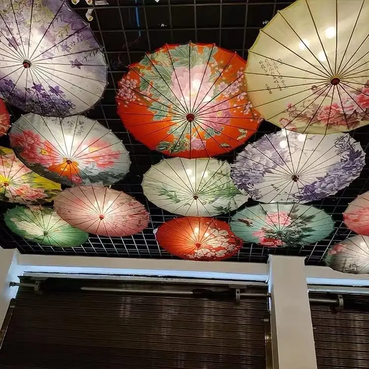 Colorful Chinese Traditional Parasol DIY Kids Oil Paper Umbrella Ceiling Decoration Flower Photo Props Wedding Parasol