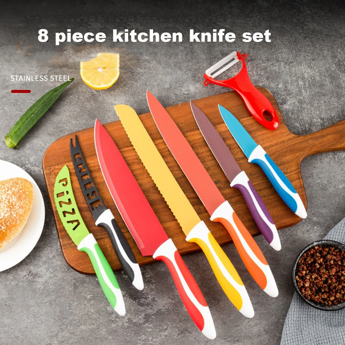 8-Piece Colorful Knife Set With Gift Box for Kitchen Use
