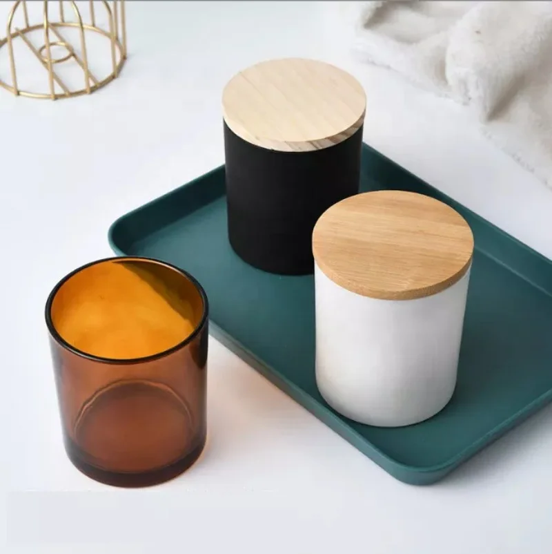 Deluxe frosted glass candle jar with cover, customized small candle jar