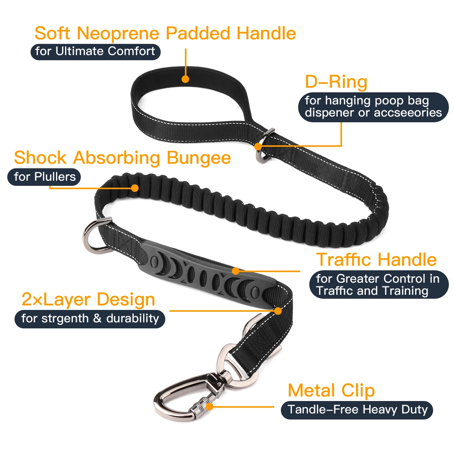 New Design Heavy Duty Waterproof Hunting Leash For Walking Running Carabiner For Dog Leash
